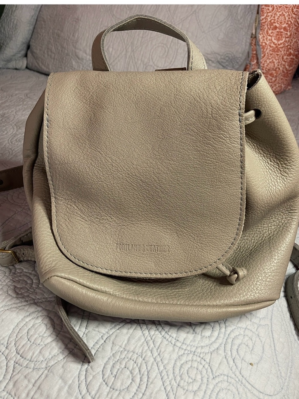 New Portland Leather Taupe Pebbled Leather Bucket Backpack